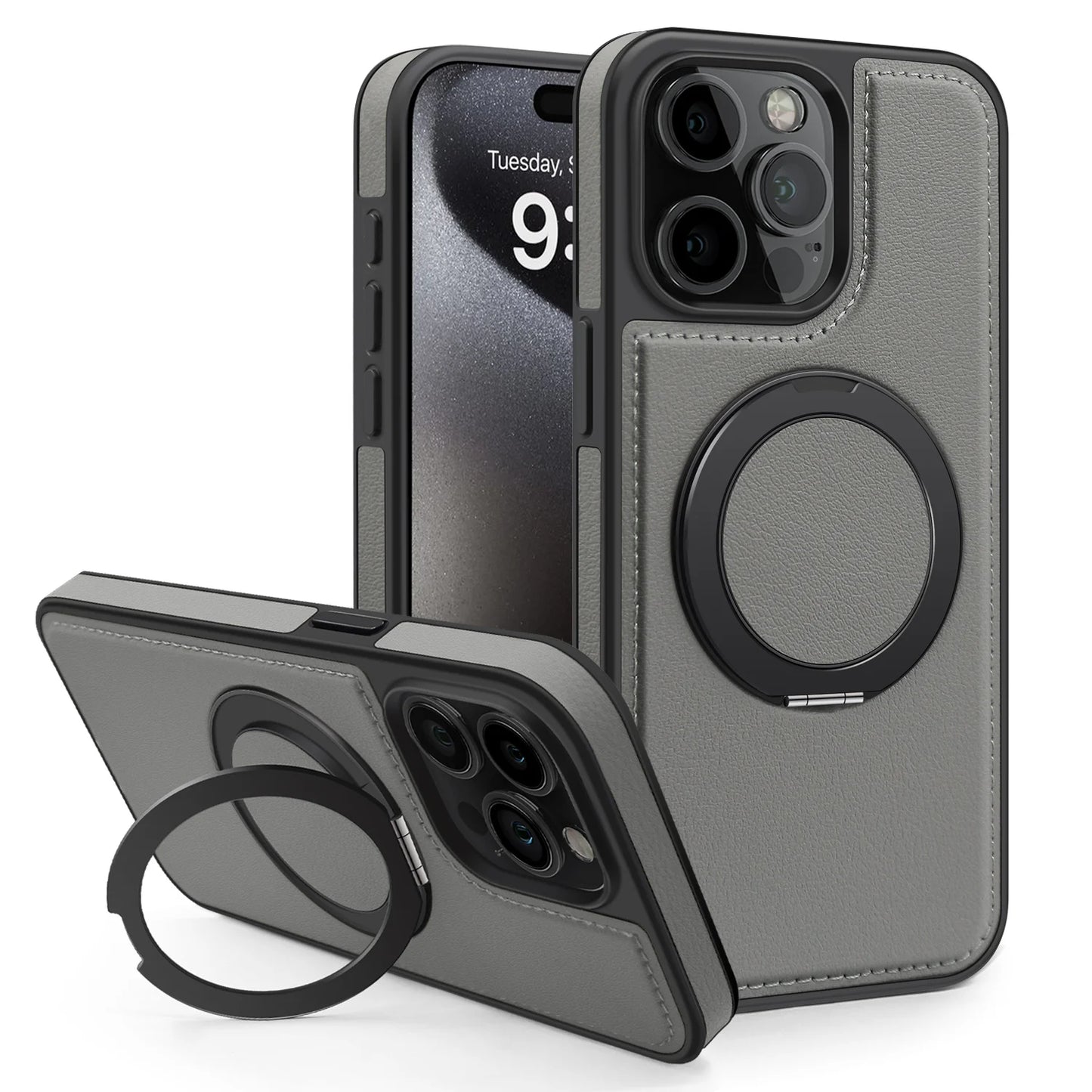 360 ° Ring Stand Leather For Magsafe Magnetic iPhone Case