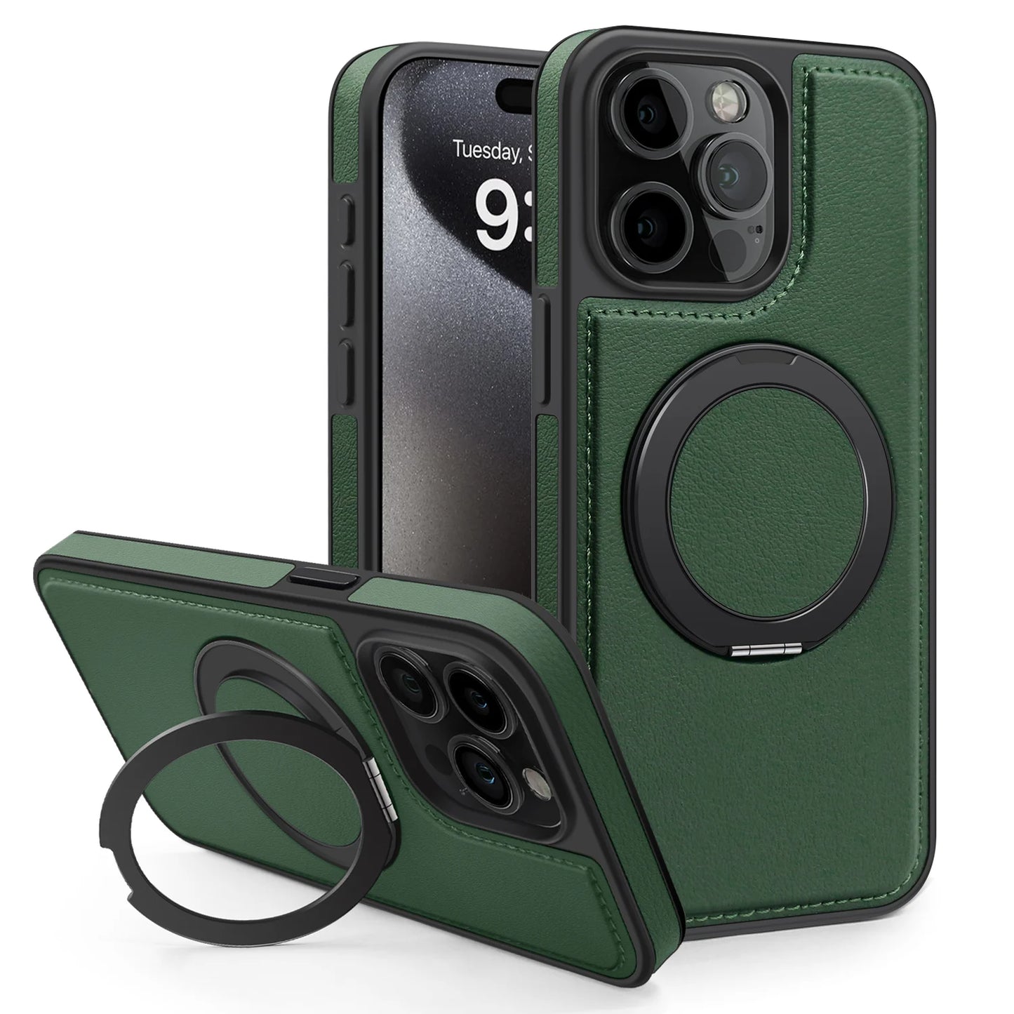 360 ° Ring Stand Leather For Magsafe Magnetic iPhone Case