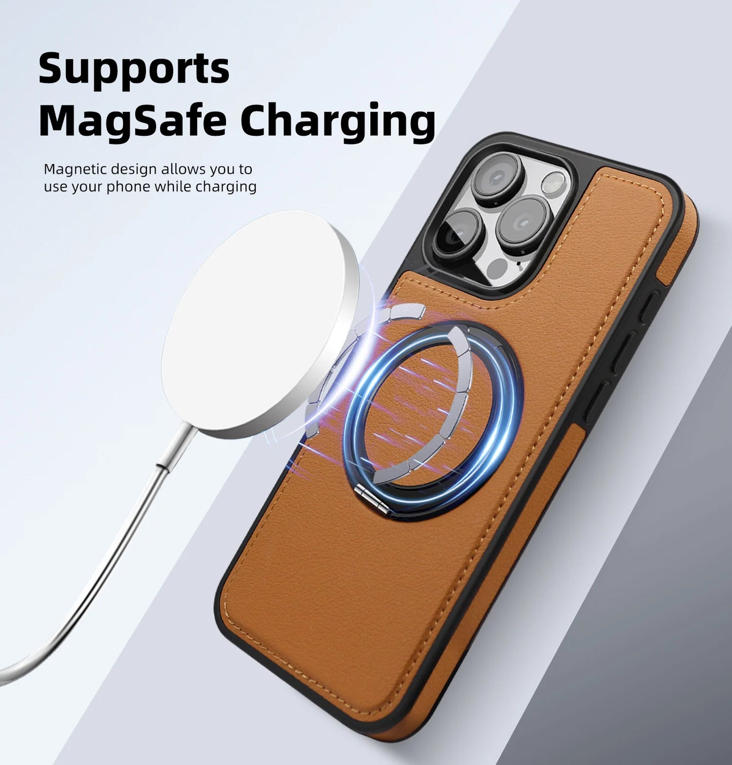 360 ° Ring Stand Leather For Magsafe Magnetic iPhone Case