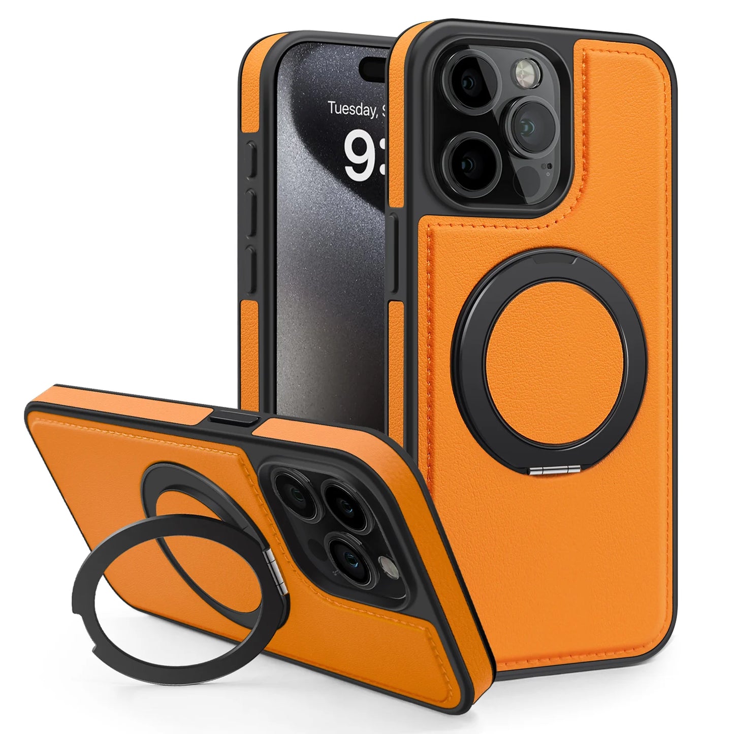360 ° Ring Stand Leather For Magsafe Magnetic iPhone Case