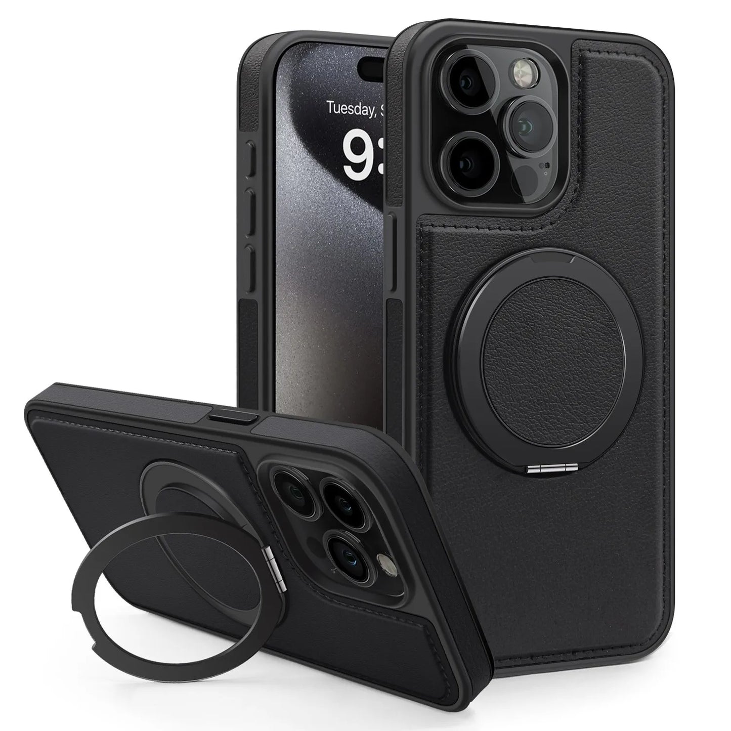 360 ° Ring Stand Leather For Magsafe Magnetic iPhone Case