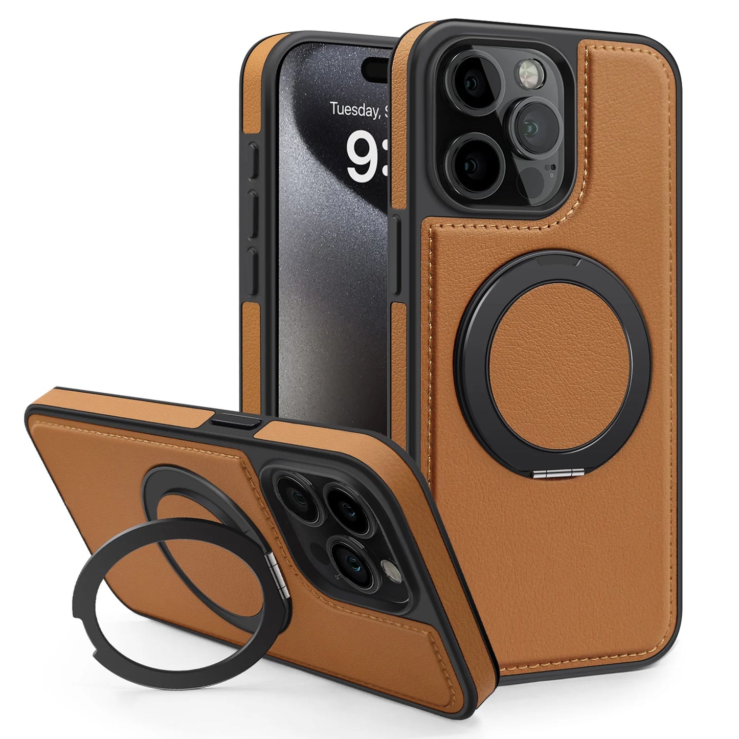 360 ° Ring Stand Leather For Magsafe Magnetic iPhone Case