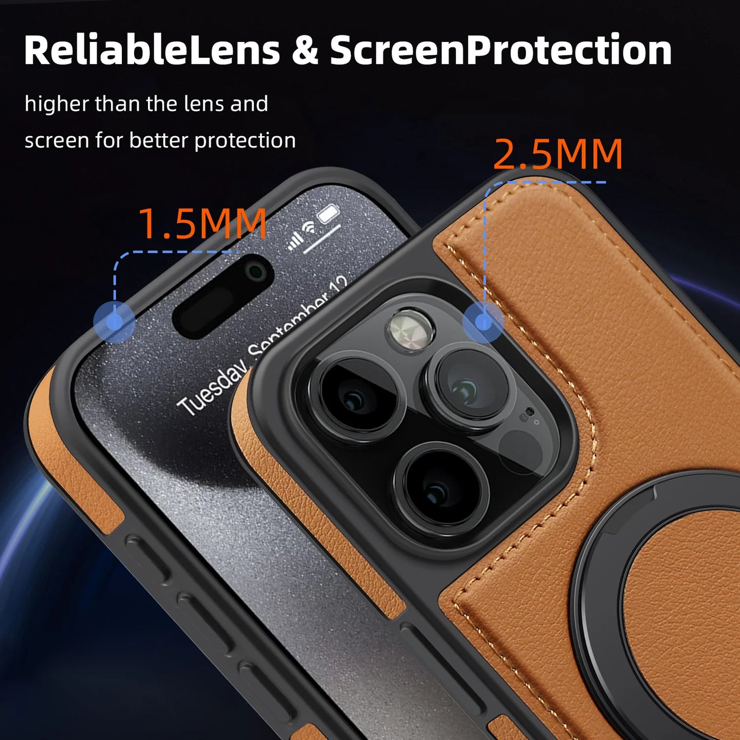 360 ° Ring Stand Leather For Magsafe Magnetic iPhone Case