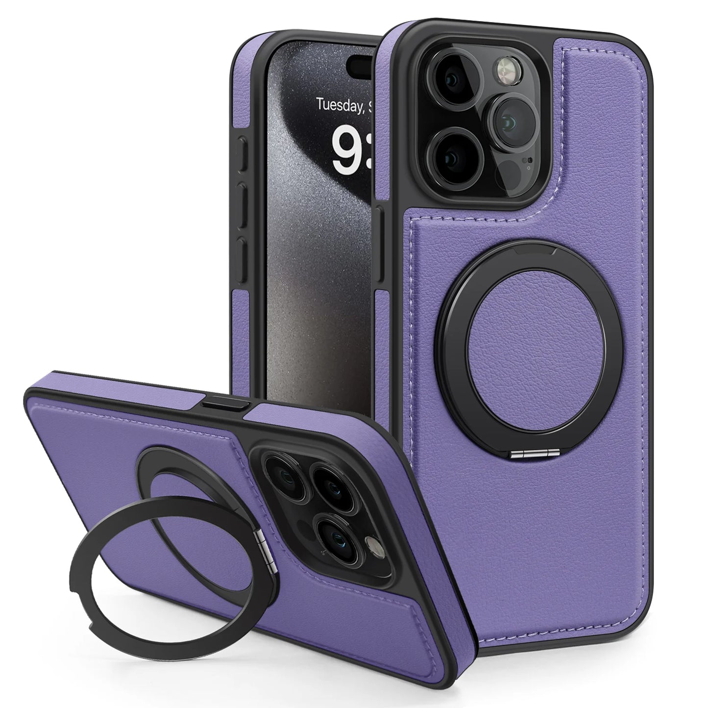 360 ° Ring Stand Leather For Magsafe Magnetic iPhone Case