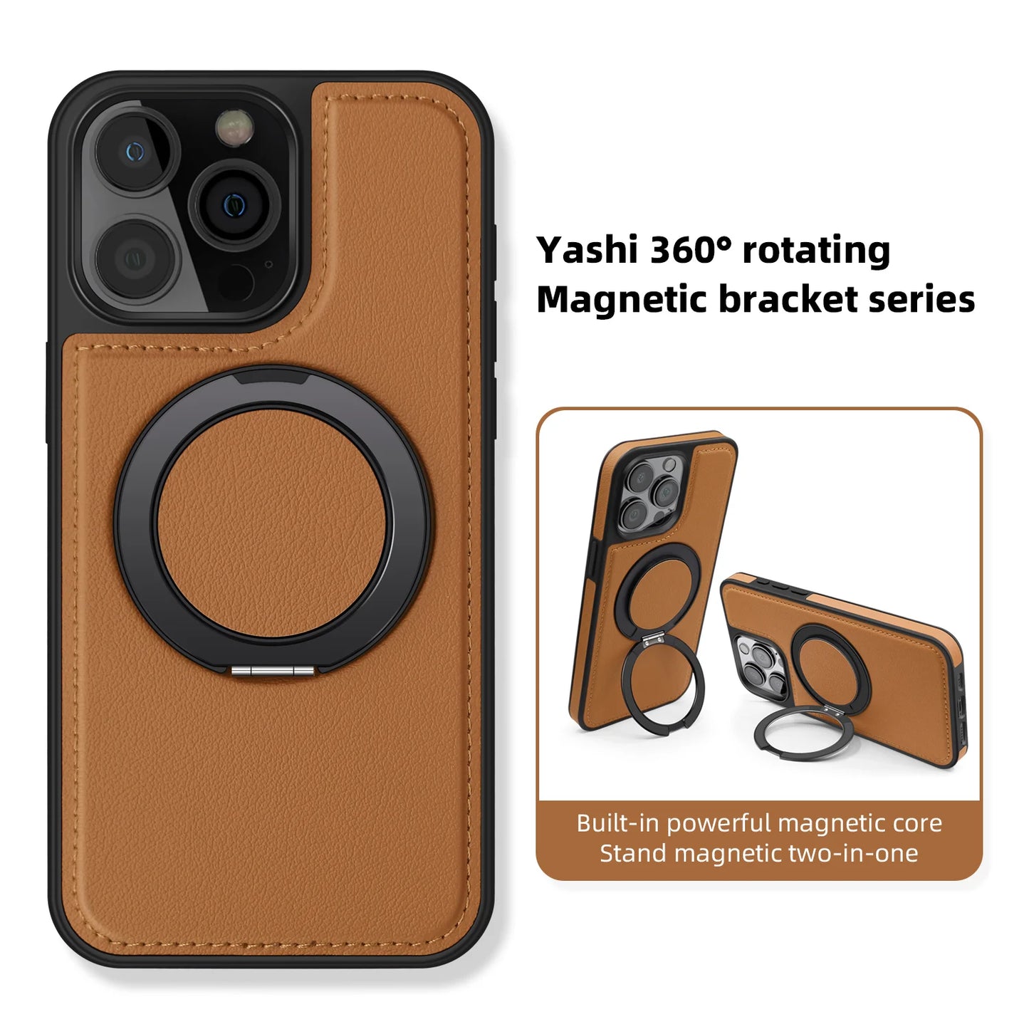 360 ° Ring Stand Leather For Magsafe Magnetic iPhone Case