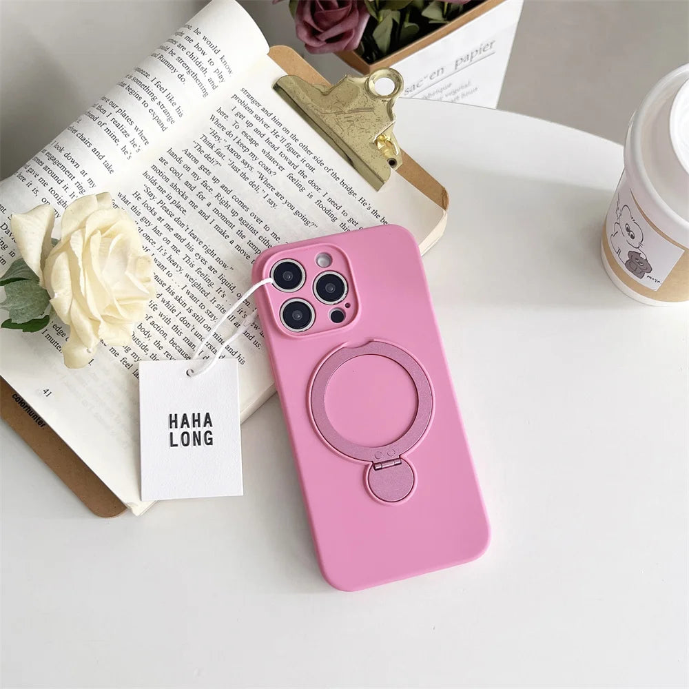 Luxury Liquid Silicone Armor Folding Stand Case For iPhone