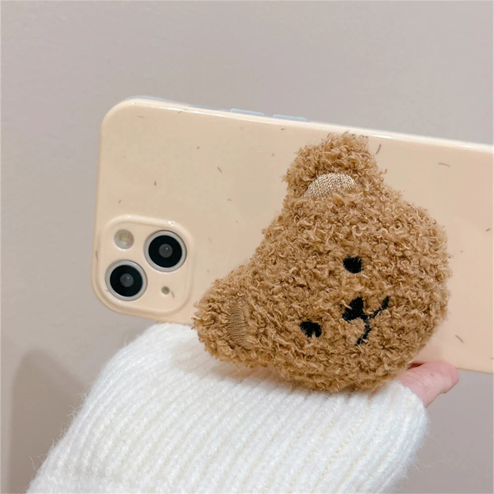 Korea Cute Warm Plush Bear For Magsafe Magnetic Phone Griptok Grip Tok Stand For iPhone Wireless Charging Holder Bracket Ring