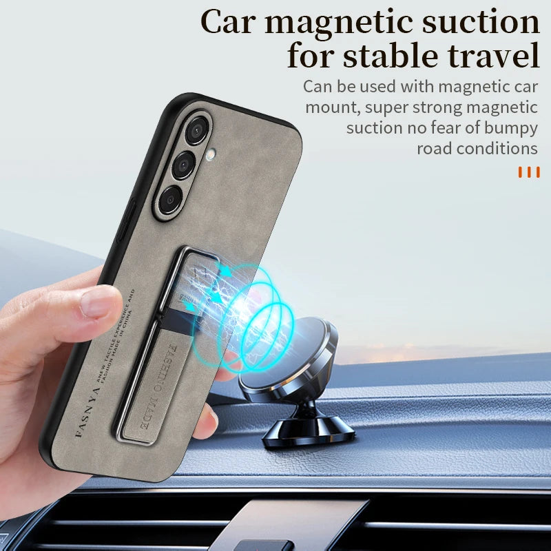 Magnetic Car Bracket Leather Holder Case for Samsung Galaxy