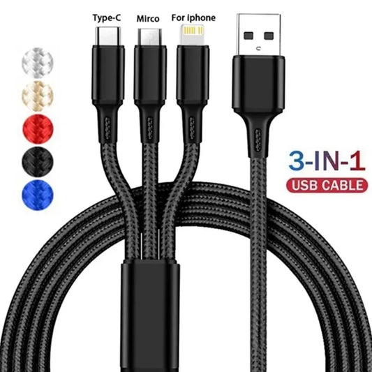 3 IN 1 USB Cable Micro USB Type C Charger Cable Multi Usb Port Fast Charging Cord