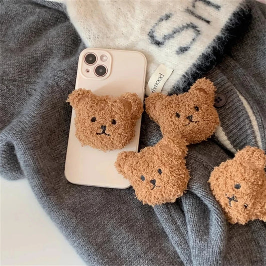 Korea Cute Warm Plush Bear For Magsafe Magnetic Phone Griptok Grip Tok Stand For iPhone Wireless Charging Holder Bracket Ring