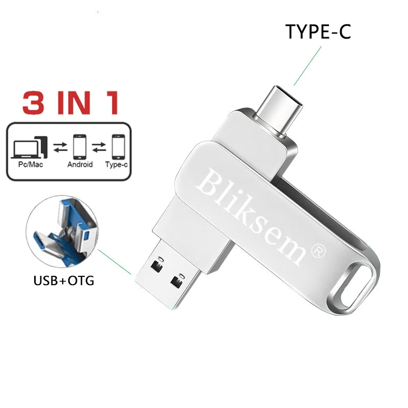 Pen Drive Type C USB 2.0 Flash Drive External Memory Stick for SmartPhone MacBook Tablet