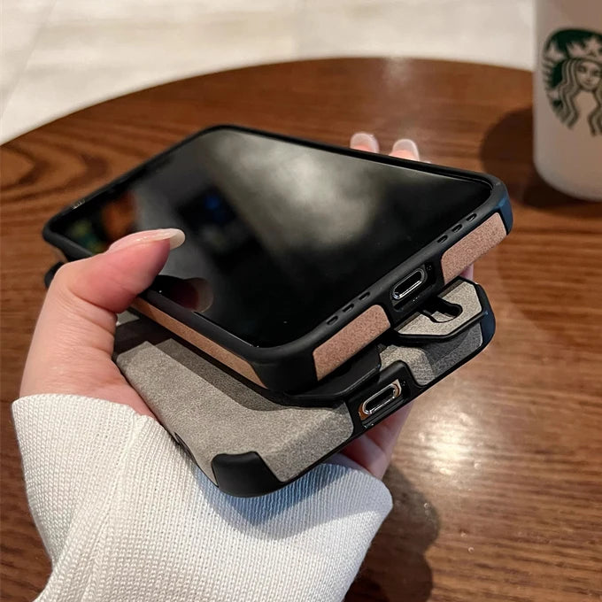 Luxury Suede Lambskin Leather Wrist Strap Holder Case For iPhone