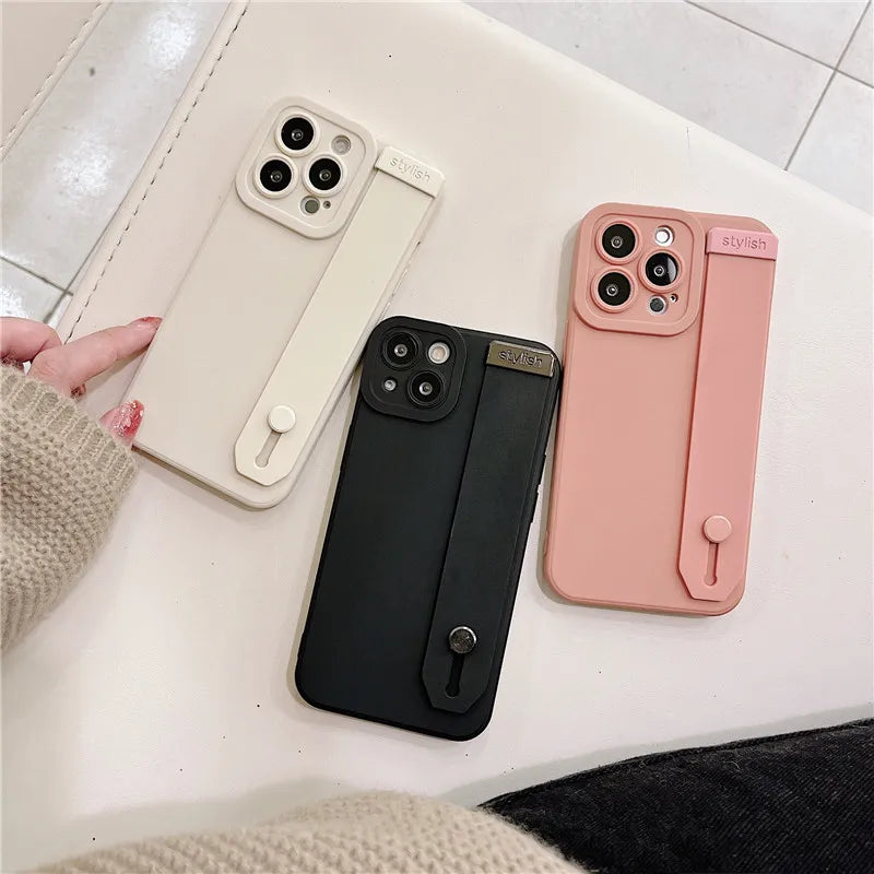 Korea Solid Wrist Strap Kickstand Soft Case For iPhone