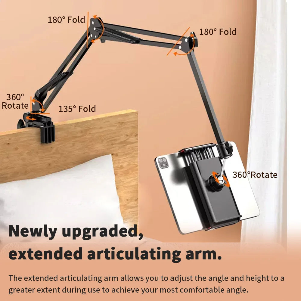 Tablet Holder for Bed with 90cm Metal Arm 360° Rotating Bed Tablet Mount Stand For iPad