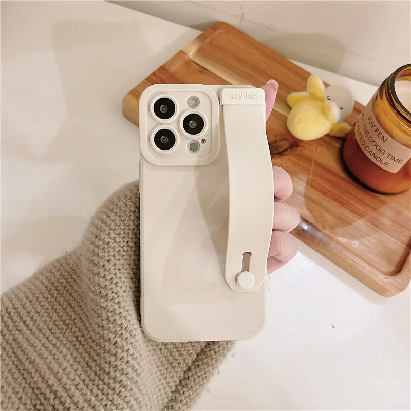 Korea Solid Wrist Strap Kickstand Soft Case For iPhone