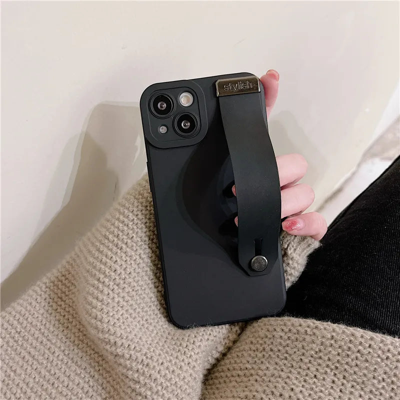 Korea Solid Wrist Strap Kickstand Soft Case For iPhone