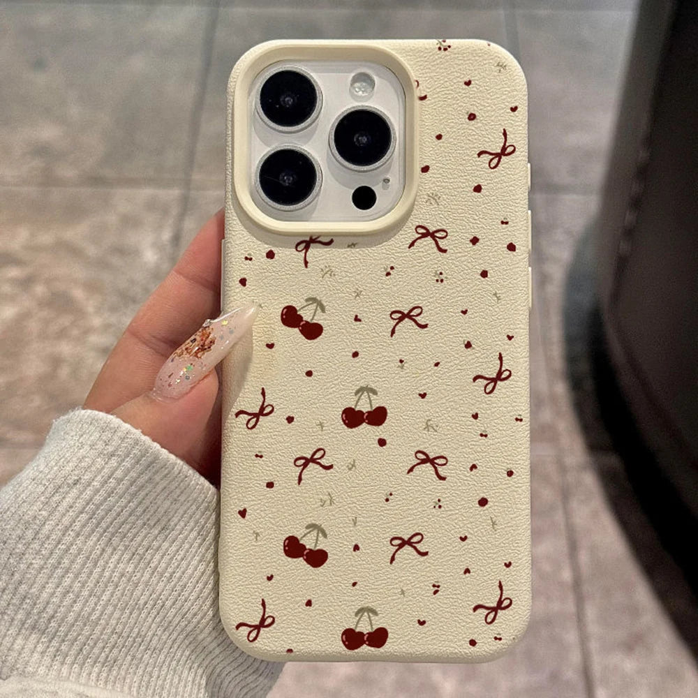 Cute Bow Cherry Phone Case For iPhone
