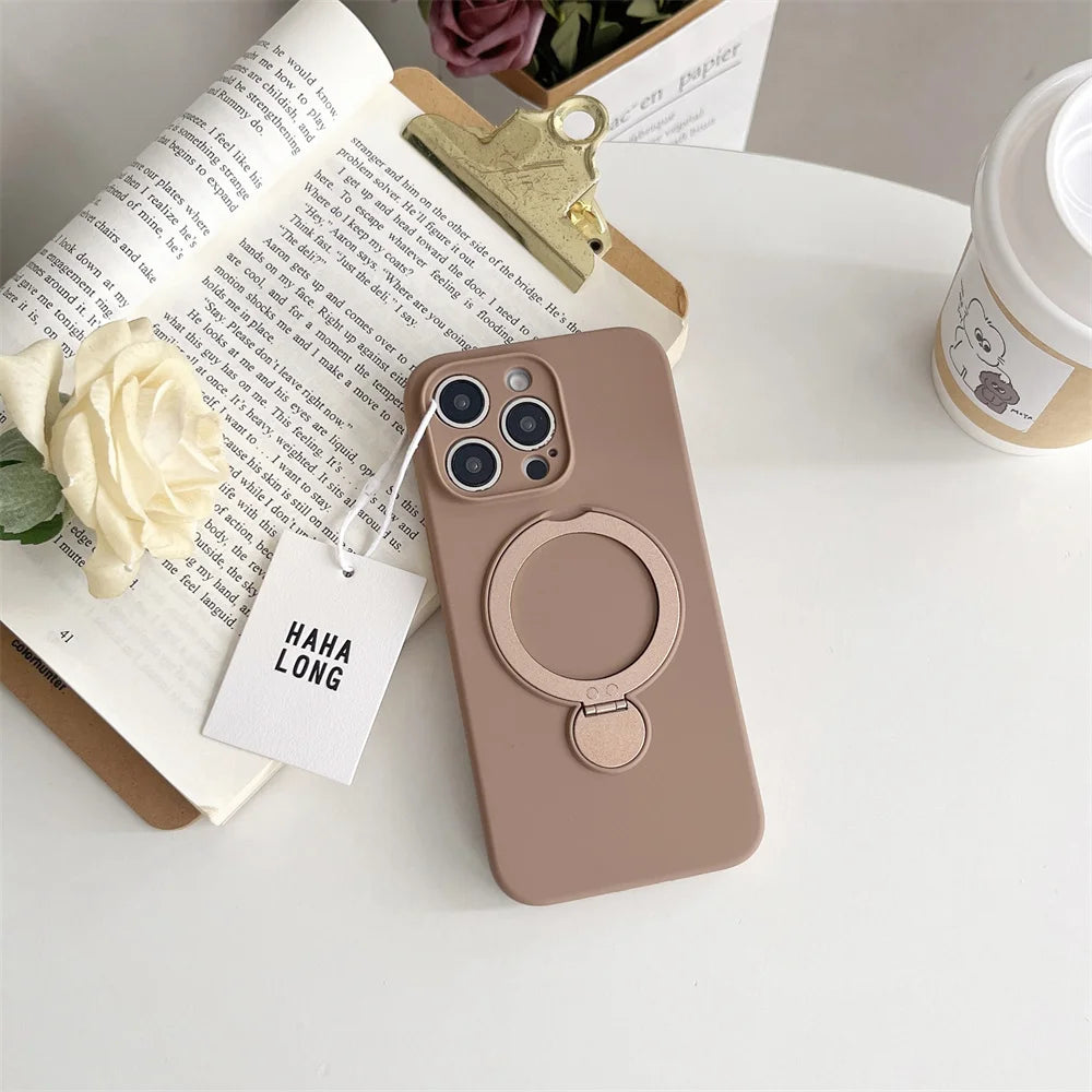 Luxury Liquid Silicone Armor Folding Stand Case For iPhone