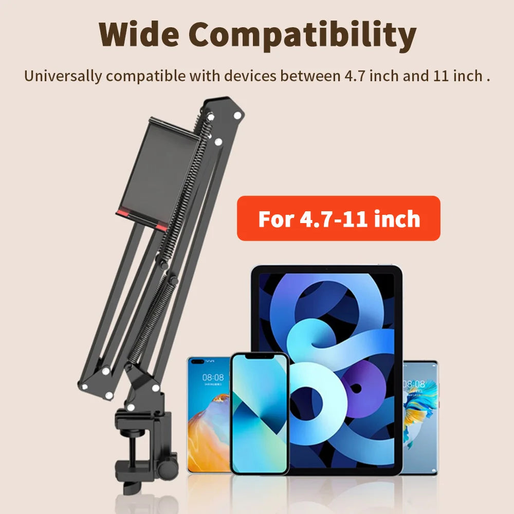 Tablet Holder for Bed with 90cm Metal Arm 360° Rotating Bed Tablet Mount Stand For iPad